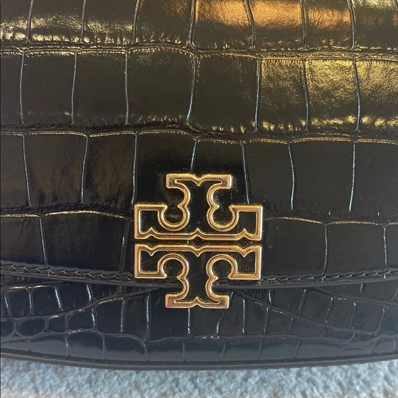Tory Burch Britten Black Croc-Embossed Crossbody Bag - Picture 2 of 10